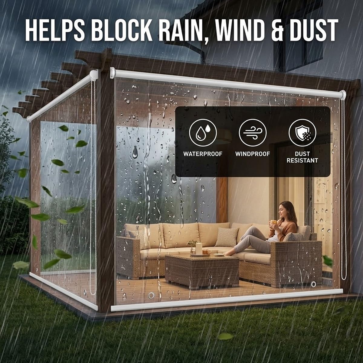 Store Enrouleurs Étanche Transparent pour Pergola, Rideau À Enroulement en Plastique, Volets Roulants Exterieur Impermeable éTanche à La PoussièRe, Rideaux en Séparation Clairs Coupe-Vent pour Portes