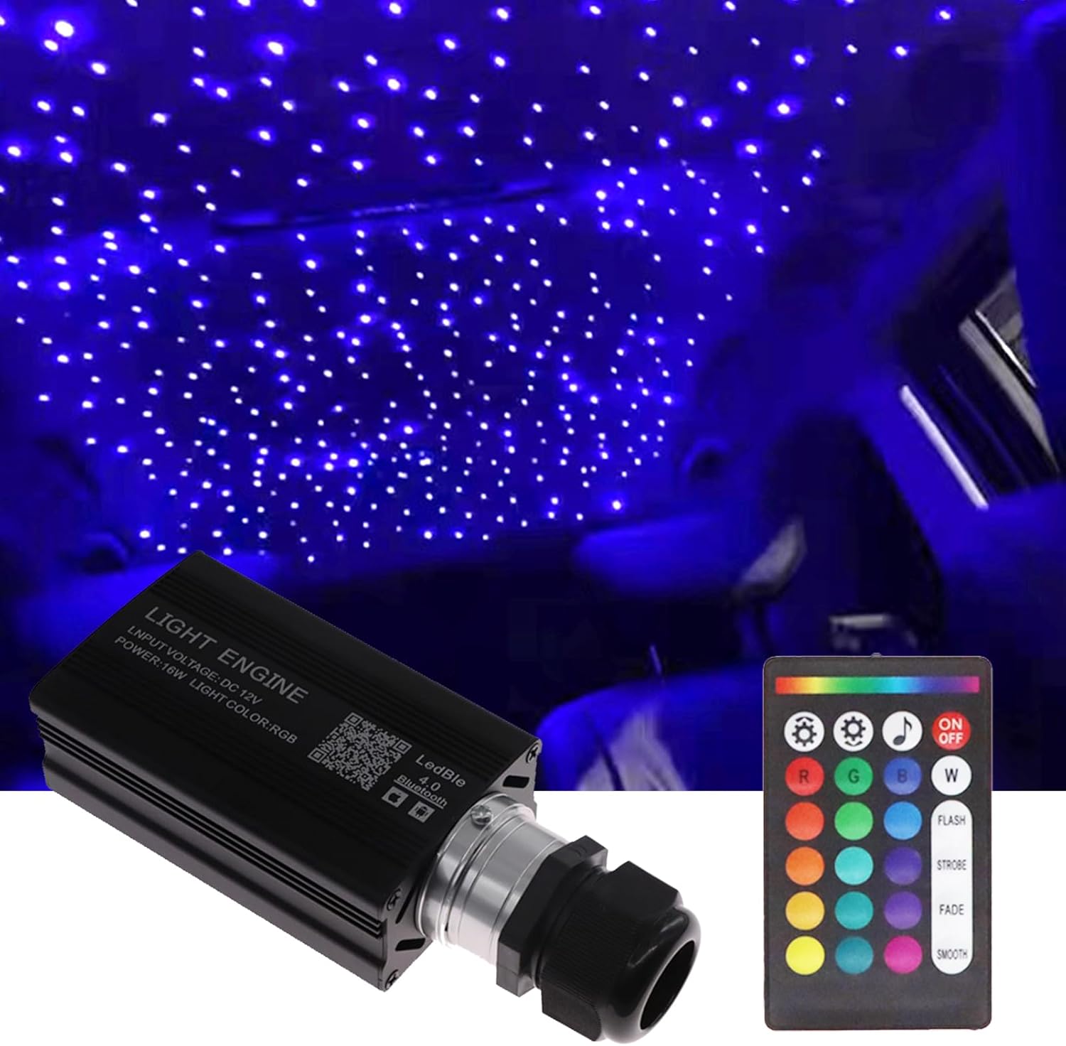 ROIKETU 16W RGBW Fiber Optic Light Star Ceiling Kits,APP/Remote Control