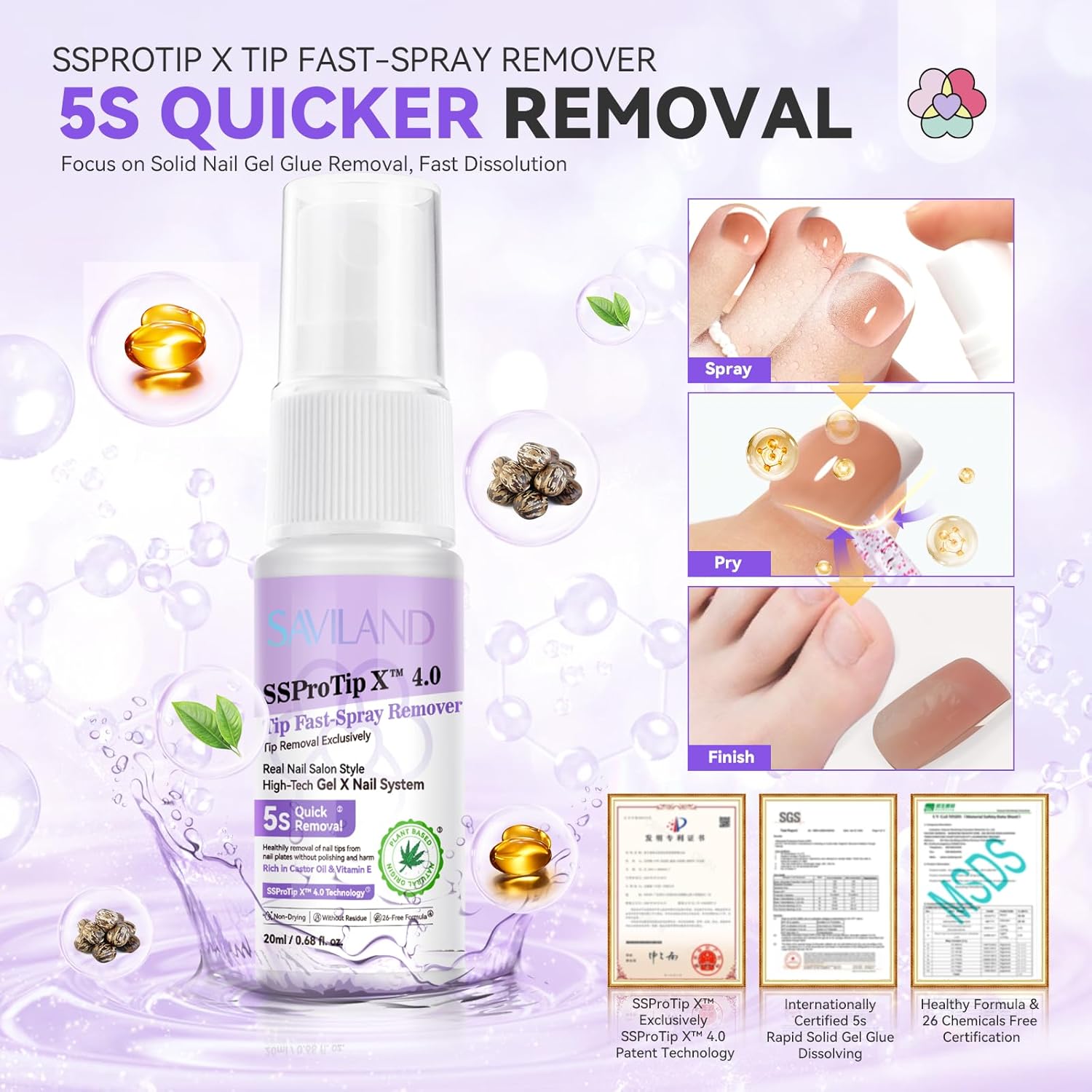 SAVILAND Solid Nail Glue Gel & Nail Glue Remover Kit: U V Light for Nails Complete Nails Tools for Press Ons Strong Nail Glue SAVILAND Press On Toenails Kit: 216 PCS Everlasting French Tip Press on