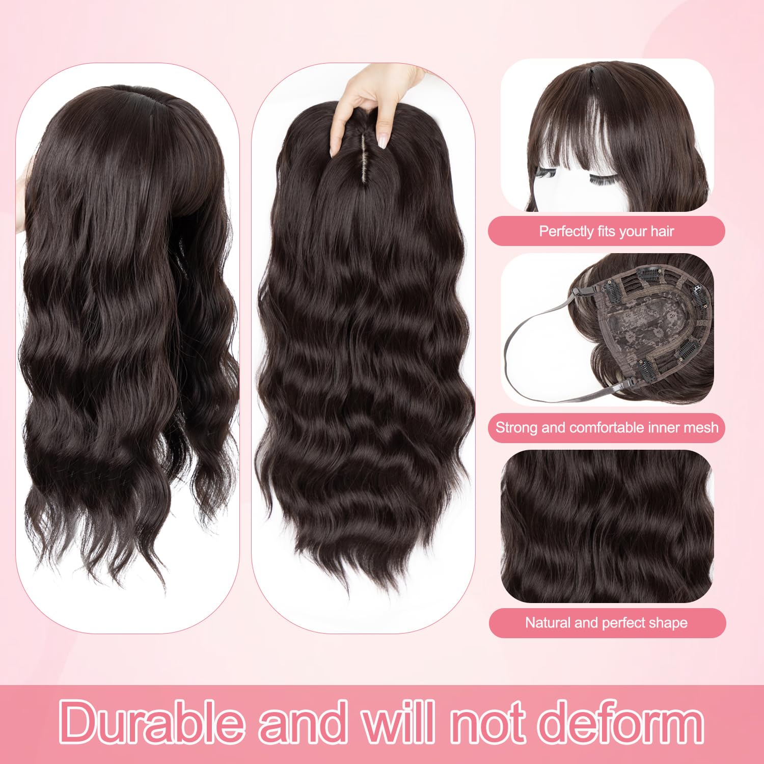 Sakuraaa Hair Toppers for Women with Thinning Hair 18inch Toppers With 6.5×6.5 Large Base Long wavy Layered Premium Synthetic Hair Pieces (dark brown)