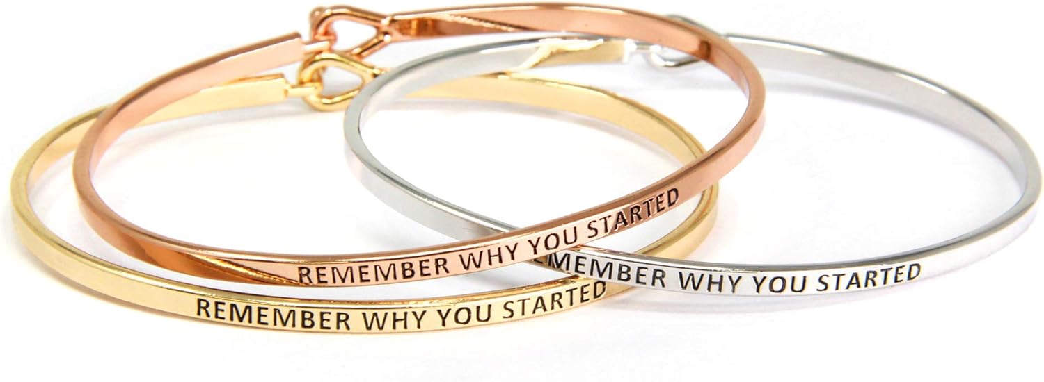 SM Inspirational Positive Message Engraved Thin Cuff Bangle Bracelets for Women (Remember Why You Started - Rose gold) - Image 3