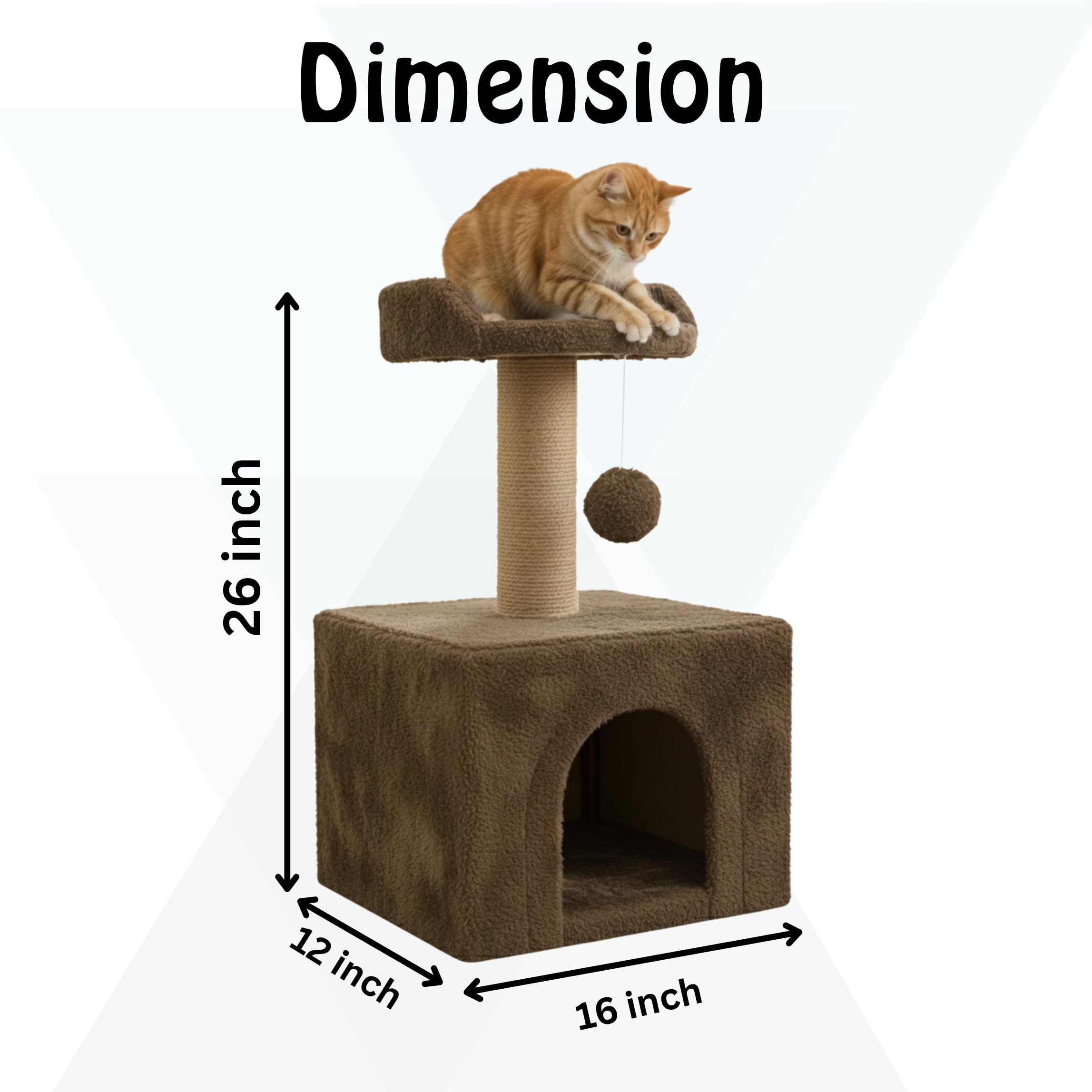 Furrlovers Soft Fur Condo Activity Cat Tree - Sisal/Jute Rope | Scratching Post | Hanging Ball | Suitable for Cats, (Brown - FURR-23) 3
