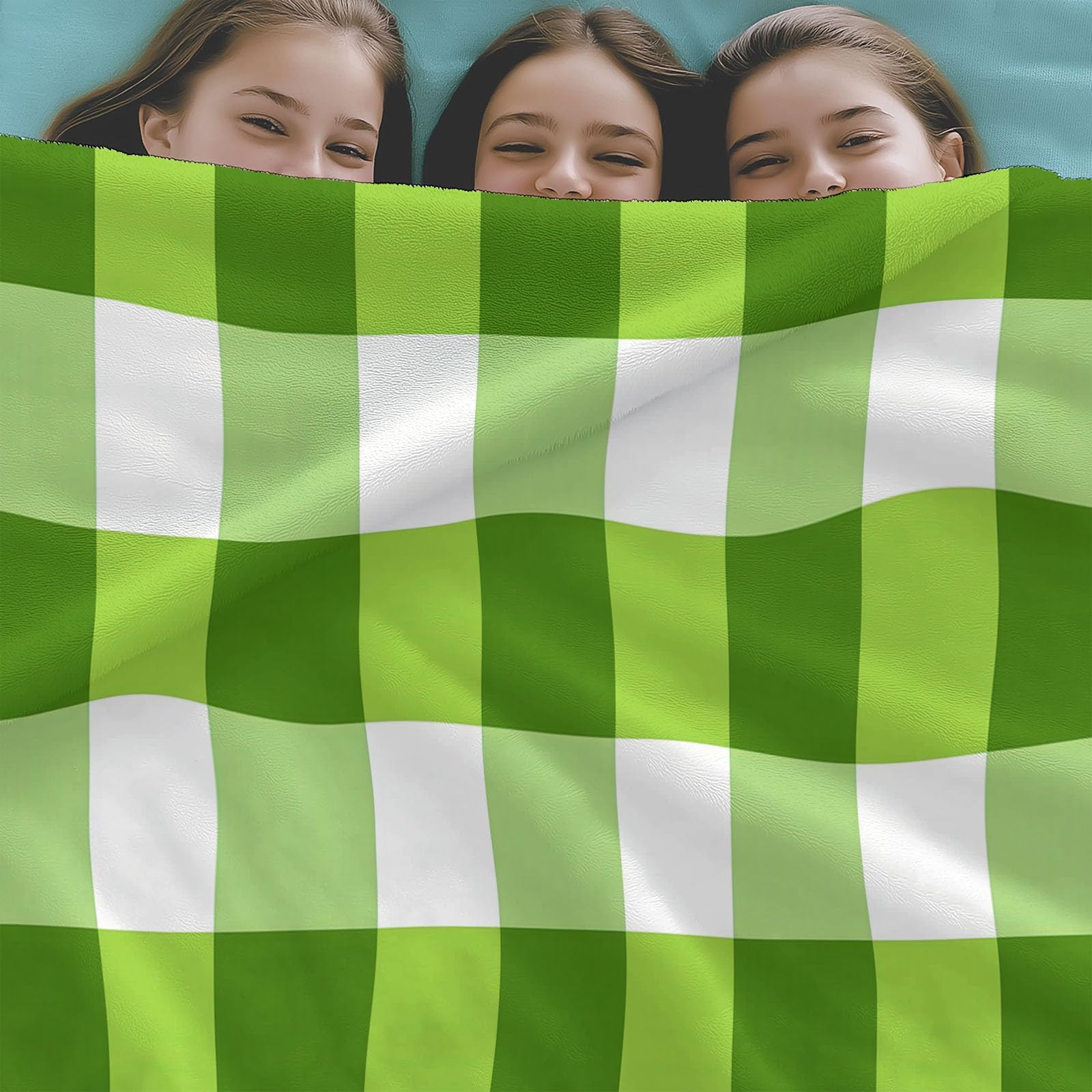 Koc polarowy z zielonymi wzorami geometrycznymi obrazami 220 x 240 cm miękki ciepły koc na sofę, narzuta na łóżko, narzuta na łóżko, na wszystkie pory roku