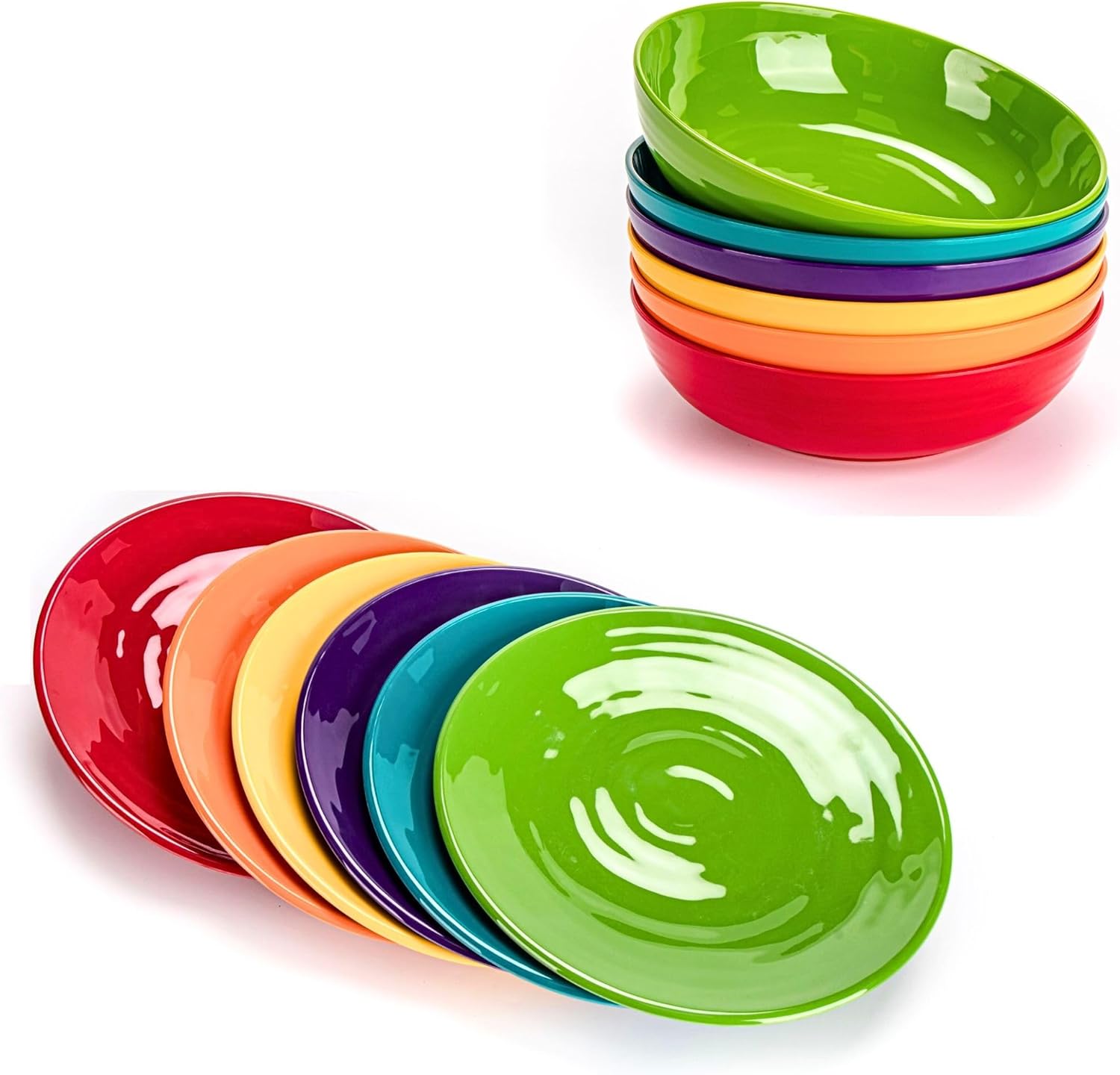 Colorful Melamine Dinnerware Bundle - 11-inch Plates (Set of 6) and 8-inch Salad Bowls (Set of 6)