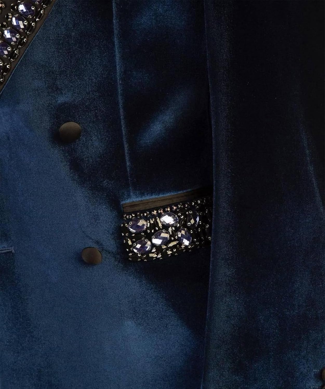 Men's Velvet Tuxedo Jacket Double Breasted with Rhinestone | Luxury Prom Wedding Suit, Slim Fit Peak Lapel Two Button Party Blazer for Party Dinner