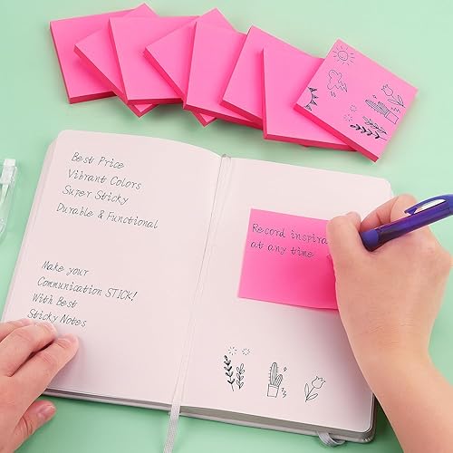 Miniatura 7 de Notas adhesivas 3x3 pulgadas Notas autoadhesivas de colores brillantes 8 blocs 80 hojasbloc (Rojo Rosa)