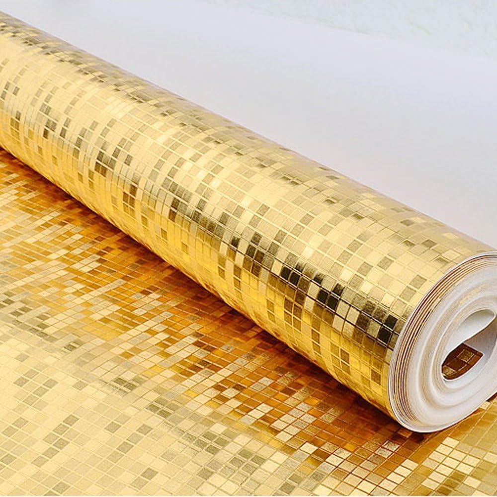 QIHANG Gold Foil Mosaic Background Flicker Wall Paper Modern Roll/Hotel Ceiling/Decorative Wallpaper Roll Gold&Yellow Colour