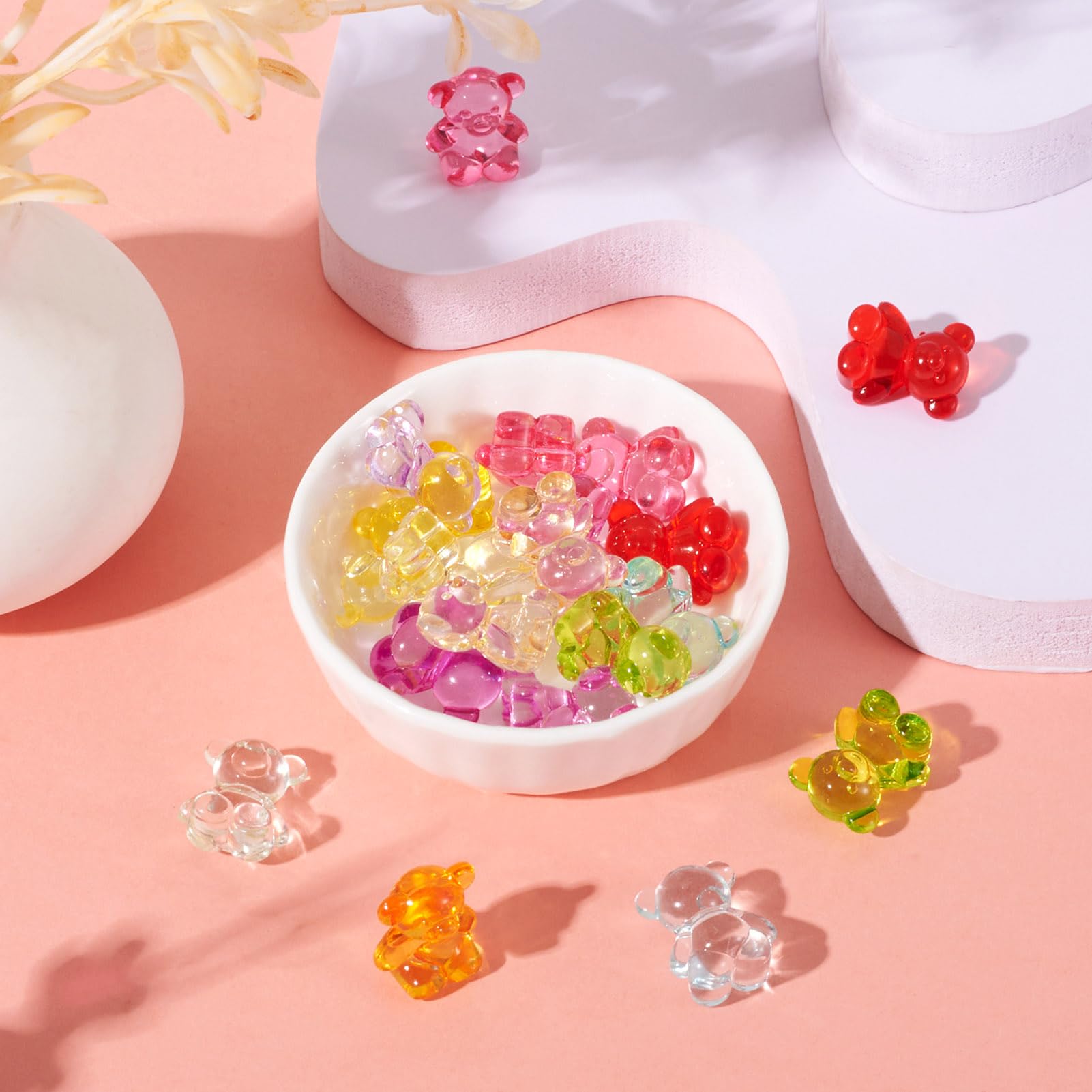 FASHEWELRY 200pcs Clear Acrylic Bear Beads Mixed Color Transparent Gummy  Bear Spacer Beads Mini Cute Bear Loose Beads Bulk for Bracelet Necklace