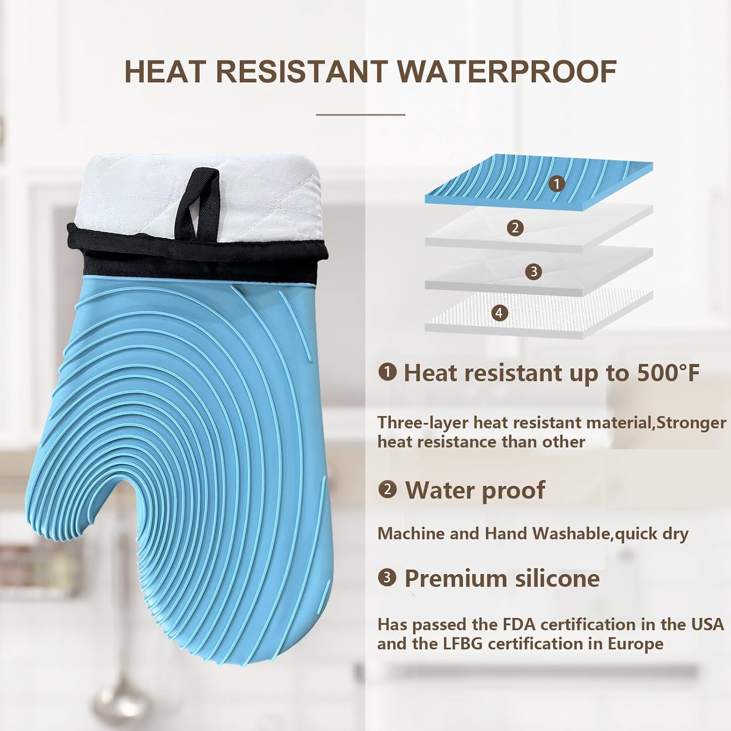Silicone Oven Mitts-13.6 in Extended Oven Mitts Heat Resistant 500F, Oven Gloves with Soft Liner Good Grippy BPA-Free Easy to Clean Flexible-Oven Mits Set for Cooking Baking Grilling BBQ image 3