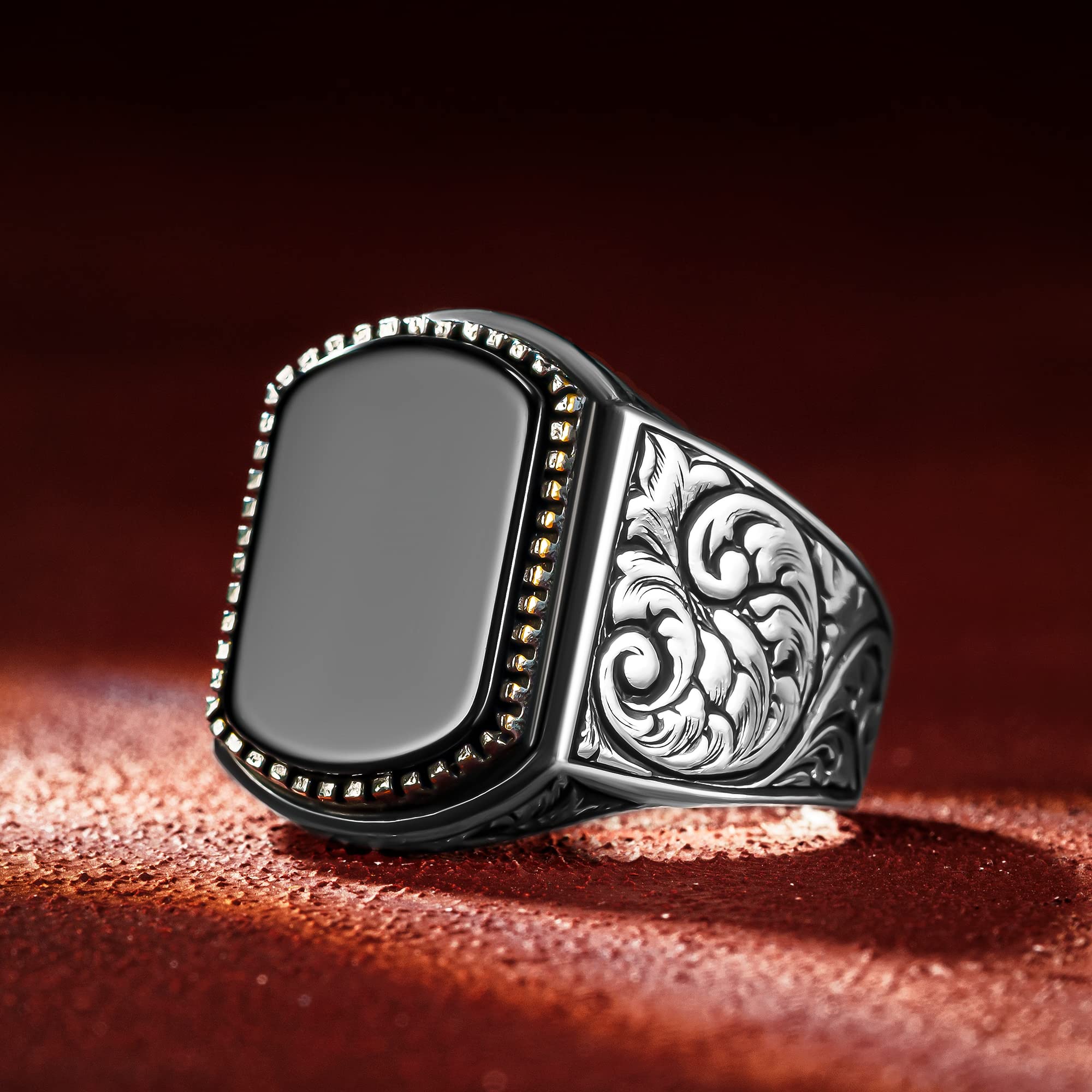 Anello da uomo in argento sterling 925 massiccio stampato in pietra onice nera modello gioielli in argento fatto a mano turco