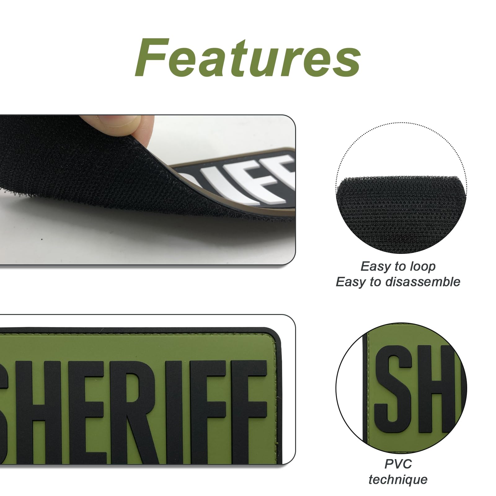 uuKen Sheriff Patch OD verde PVC 20 x 10 cm com fecho de gancho