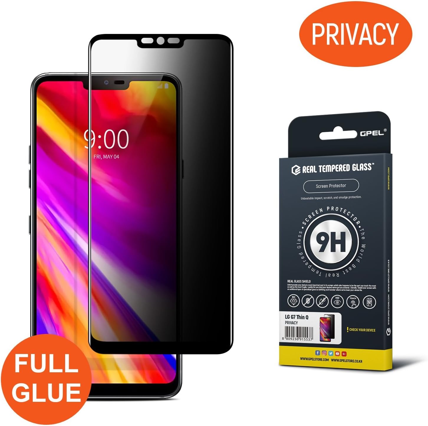 GPEL Privacy Screen Protector for LG G7 ThinQ Case Friendly Work with Most Case Premium Japanese Asahi Real Tempered Glass HD Clear Bubble Free Easy Installation 9H Hardness 99% Touch Accurate