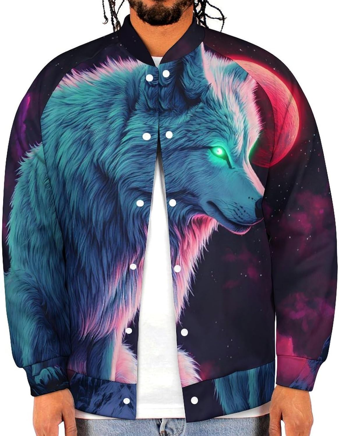 Wolf Full Moon Baseball Jacket Casual Sportswear Bomber Jacket Coat for Men Women