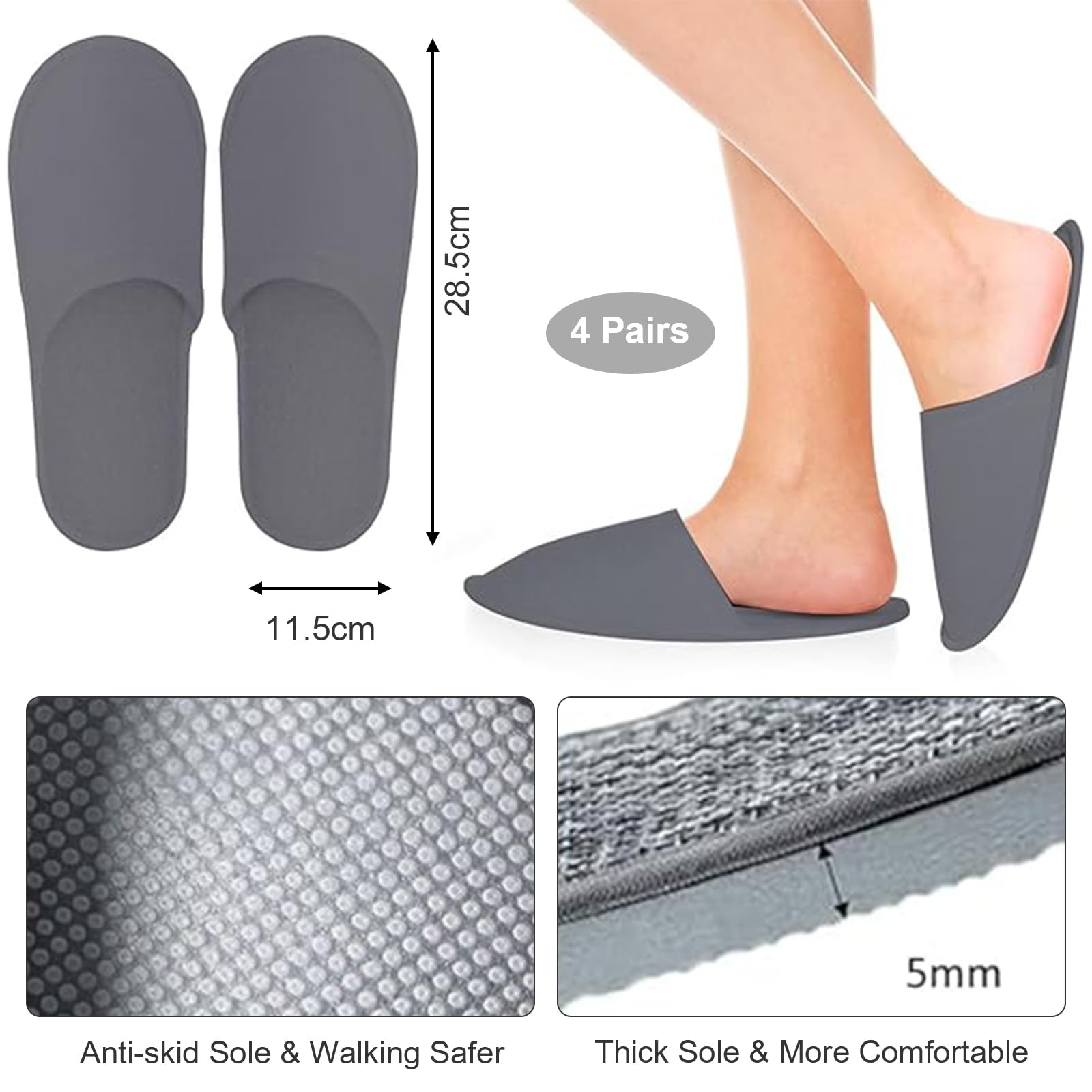 Pantofole Usa e Getta Antiscivolo, 4 Paia Ciabattine in Pile Corallo, Pantofole Hotel, Ciabatte Ospiti, Comfort Chiuse, Portatili e Antiscivolo - Per Hotel, Spa, Casa e Viaggi