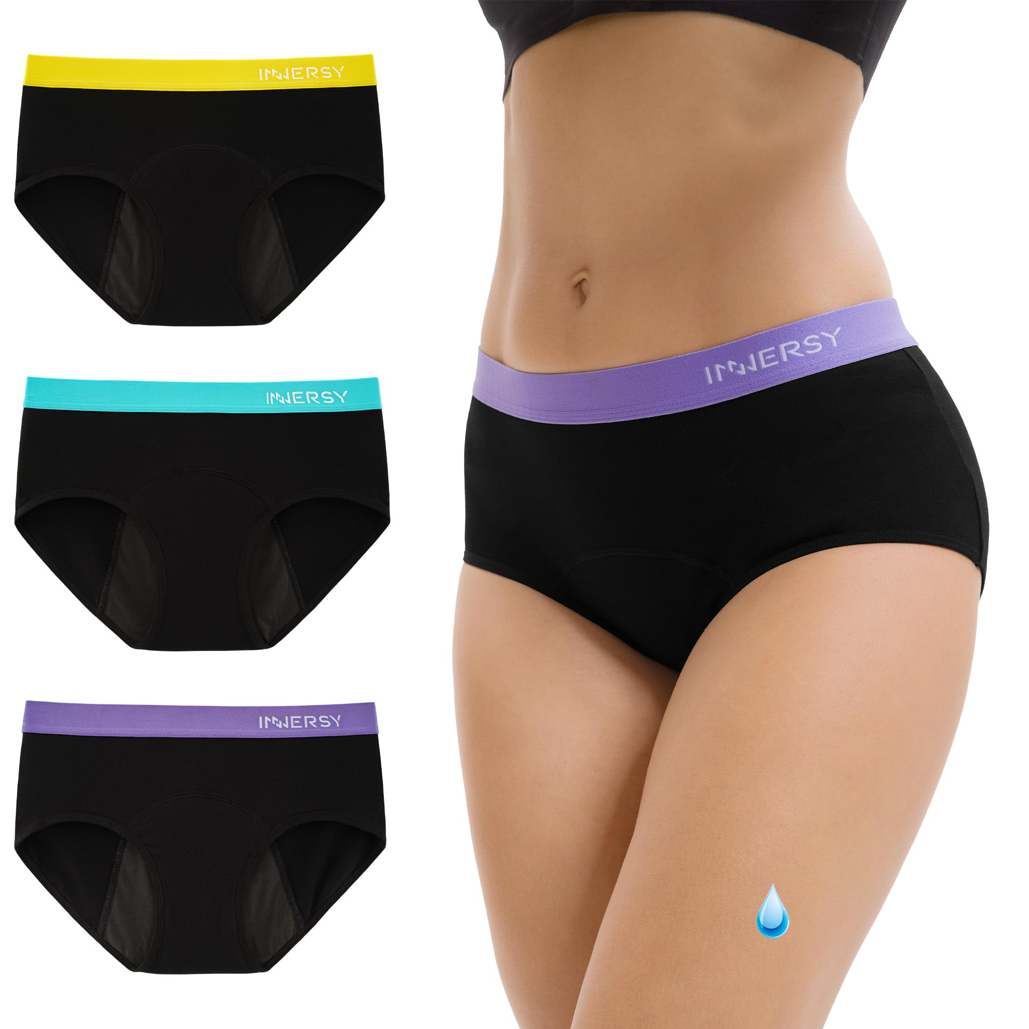 INNERSY Mutande Ciclo Mestruale Donna Vita Media Lavabili Slip Mestruali Flusso Leggero Pacco da 3