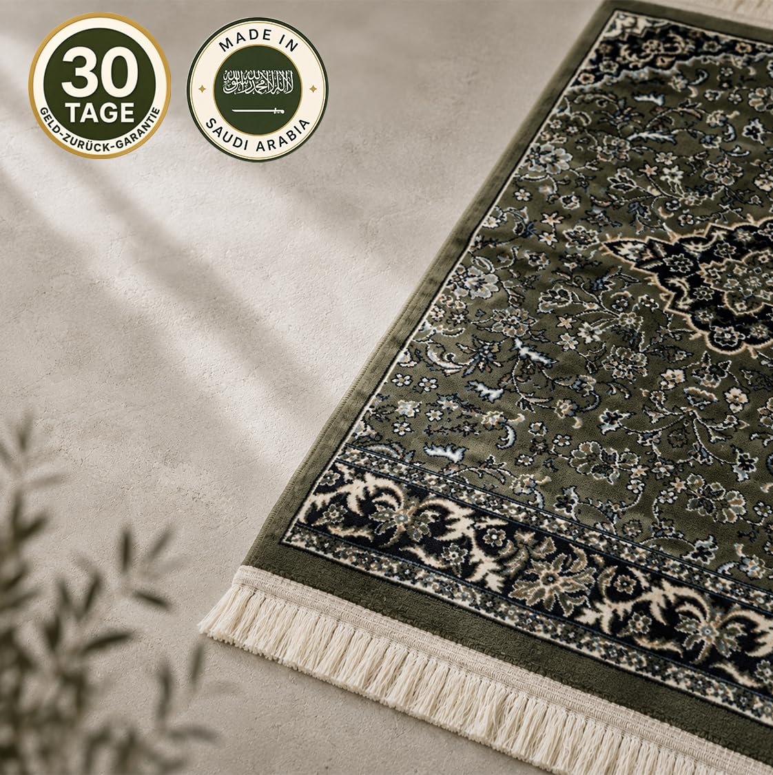 Medina Gebetsteppich mit Rawdah inspiriertem Design, Extra Weich und dick (8 mm)- 1 Mio. Knoten/m² -komfortabel für Gebet, Zuhause & Geschenk