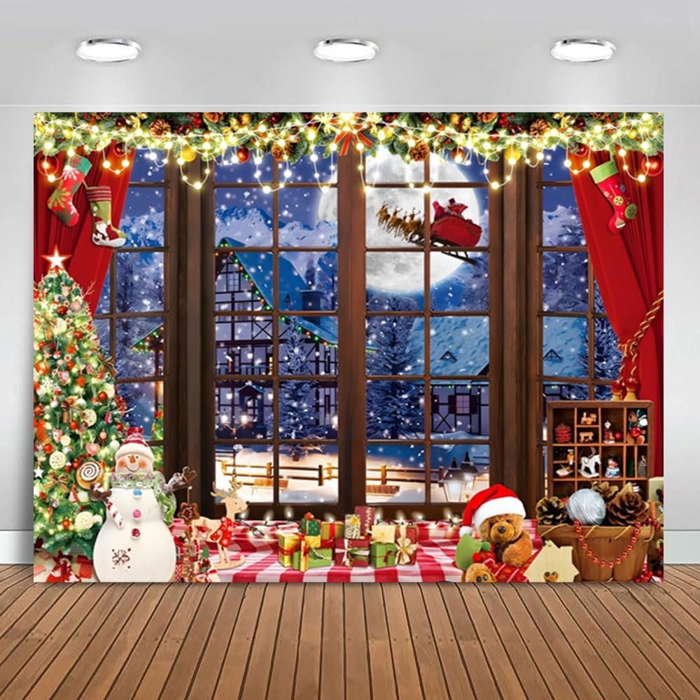Amazon.com : 10x8ft Christmas Backdrop Winter Red Christmas Window ...