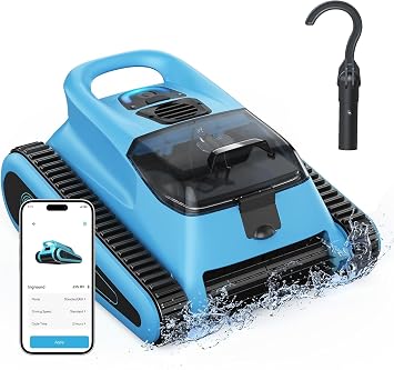 Pool Vacuum for Inground Pools App Control Cordless Robot Robotic Pool Cleaners with Hook 180W Suction Auto Vacuums Wall Climbing Waterline Scrubbing Cleaning 150 Mins Long Battery Up to 2,000 sq.ft