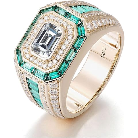 10K 14K 18K Gold Men's Emerald Cut Gemstone Engagement Ring with Moissanites Luxury...