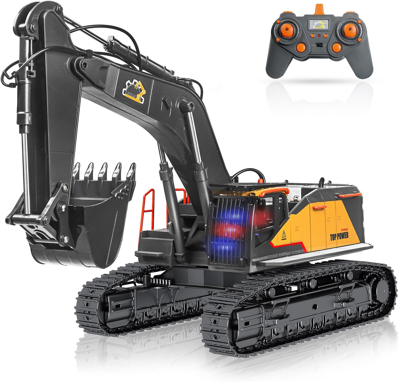 22 Channel Remote Control Excavator, 1/14 Scale RC Excavator Metal Shovel Independent Arms, Professional Construction Vehicles with Lights Sounds, Best Gift for 8+ Years Old Boys Adults
