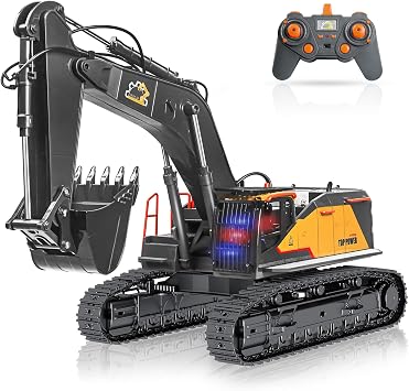 22 Channel Remote Control Excavator, 1/14 Scale RC Excavator | Metal Shovel Independent Arms, Professional Construction Vehicles with Lights Sounds, Best Gift for 8+ Years Old Boys Adults