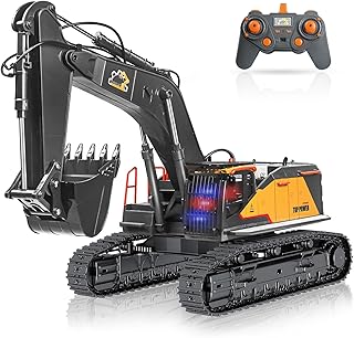 22 Channel Remote Control Excavator, 1/14 Scale RC Excavator Metal Shovel Independent Arms, Professional Construction Vehicles with Lights Sounds, Best Gift for 8+ Years Old Boys Adults