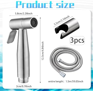 3 Pcs Handheld Bidet Attachment for Toilet UK Set - Premium Bidet Sprayer, Stainless Steel Handheld Douche Sprayer with 1.5M Hose and Valve Adapter, Hygienic & Eco-Friendly Douche Spray Solution