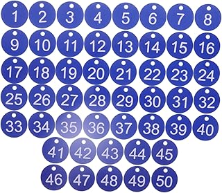 Alipis 50 piezas Etiquetas Numeradas Plásticas para Colgar Tarjetas Identificativas Redondas para Organización de Llaves y Codificación de Equipo Números Visibles Color Azul para
