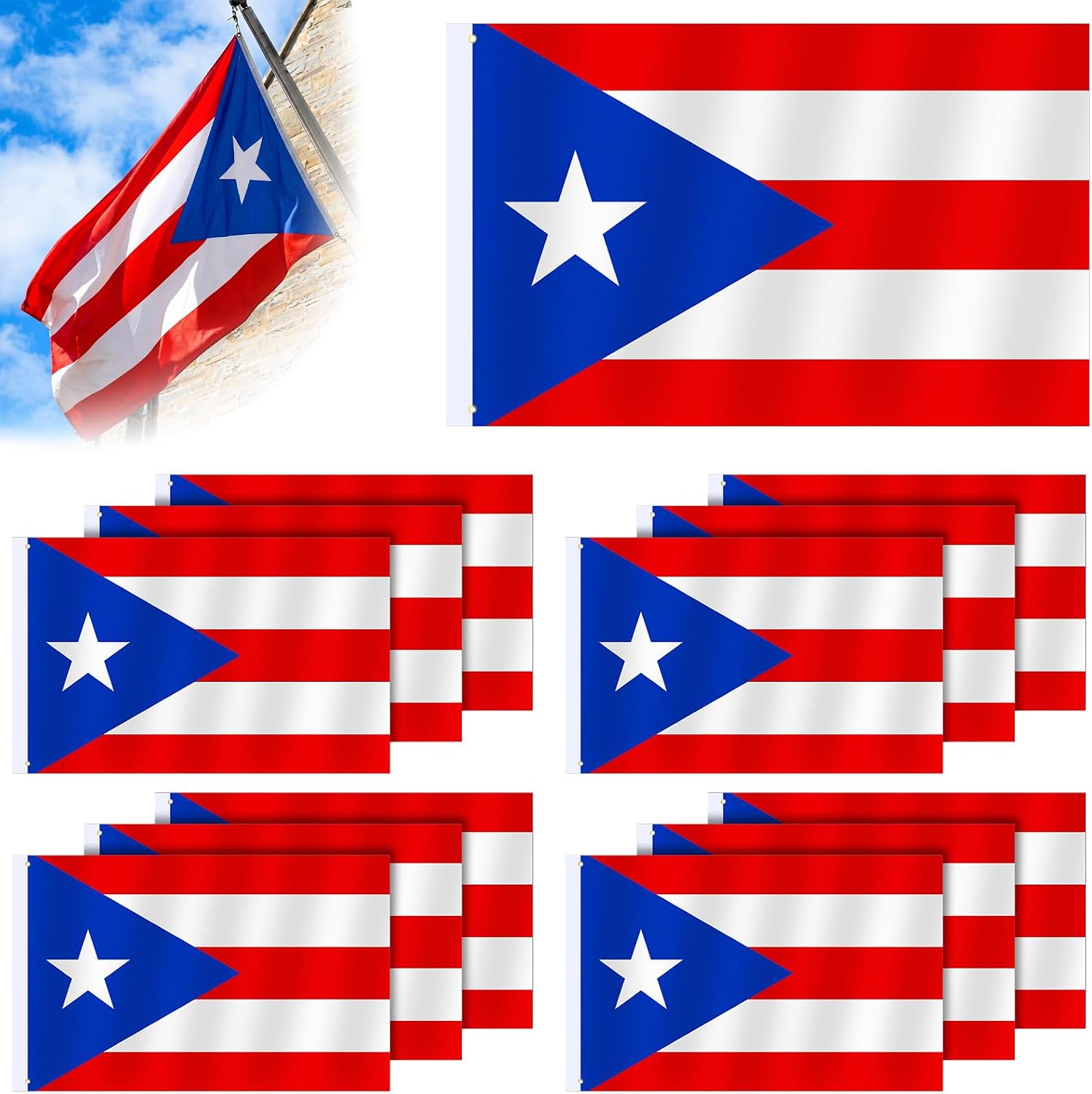 Breling 6 Pack 3x5 ft Puerto Rico Flag Bulk Lightweight Puerto Rican National Flags Banner Polyester with Brass Grommets for Puertos Rican Party Decorations Indoor Outdoor Yard House Garden Decor