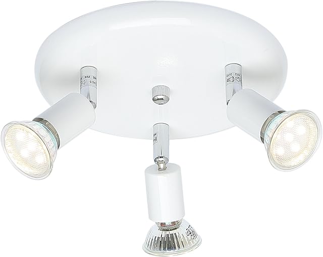 UKEW Round 3 Way Ceiling Lights - White GU10 LED Spotlight Fixture with Adjustable Heads - Modern Lighting for Bedroom Kitchen Restaurants