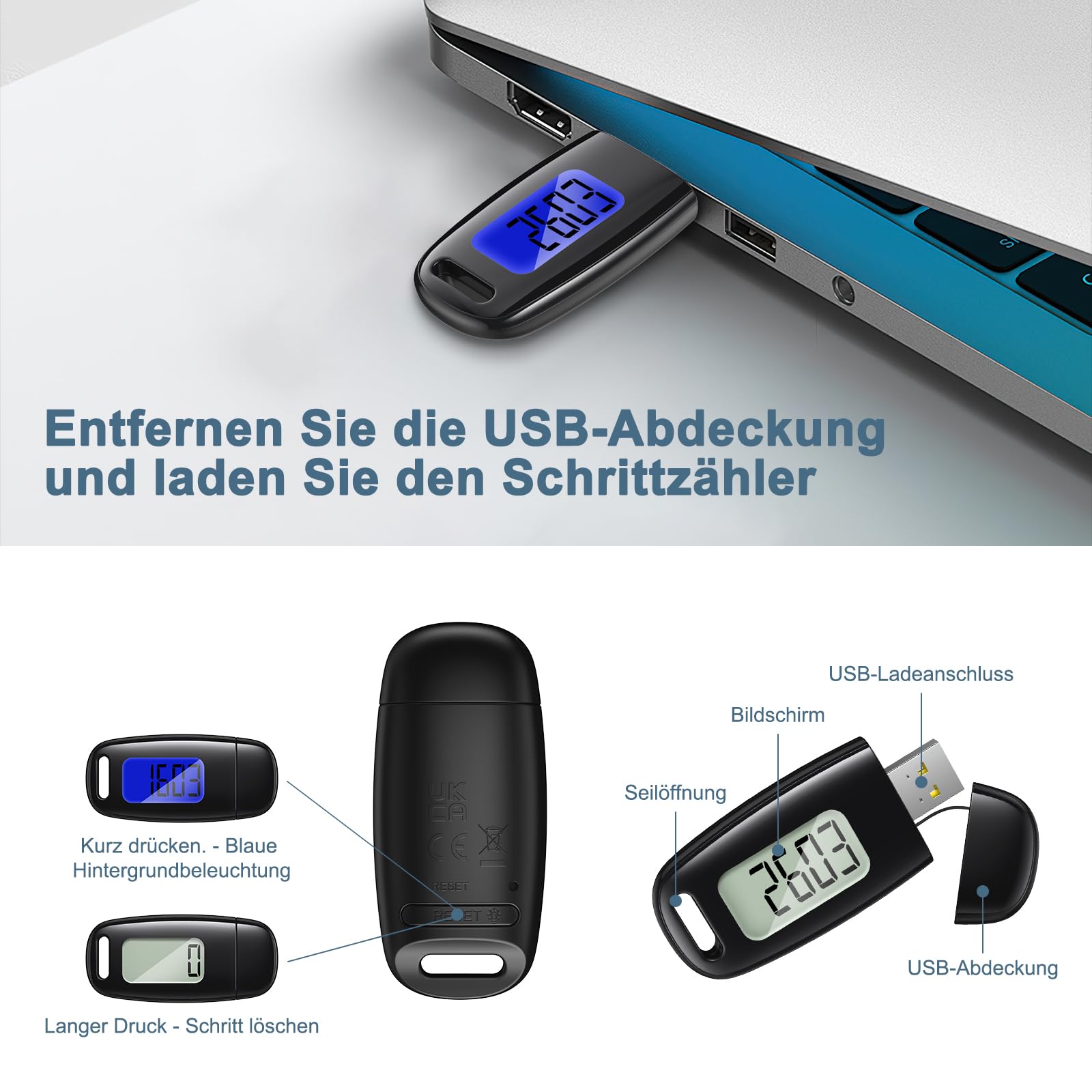 Podomètre 3D, Rechargeable par USB, podomètre pour la Marche, Grand écran, podomètre Simple sans Application, podomètre précis, Suivi des Pas