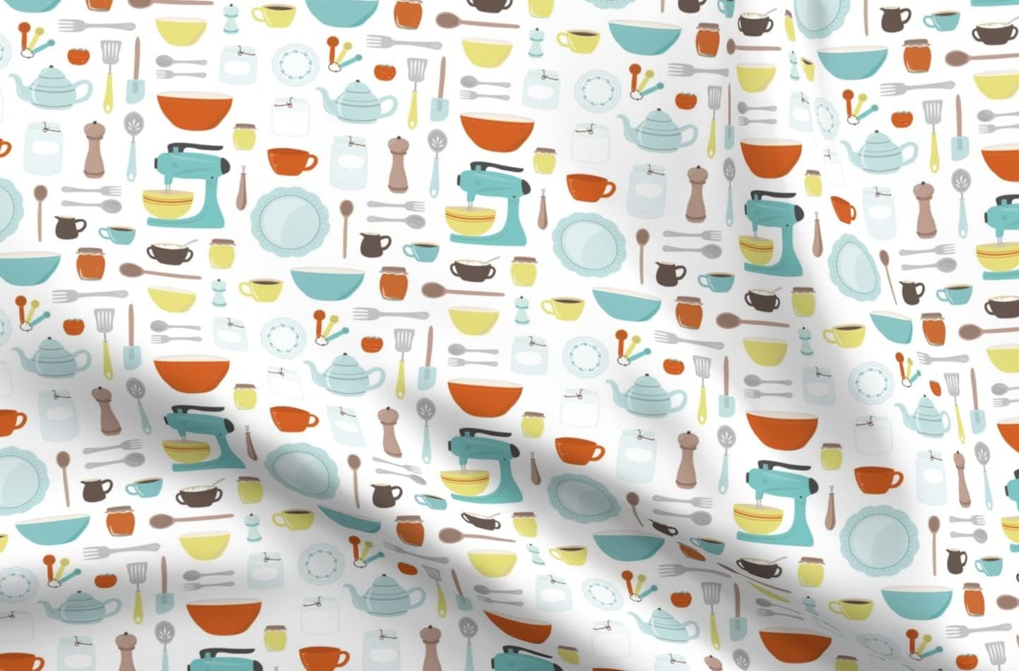 Spoonflower Fabric - Vintage Kitchen Cooking Baking Retro Mid Century Printed on Organic Cotton Sateen Fabric by The Yard - Sewing Quilting Apparel Home Decor