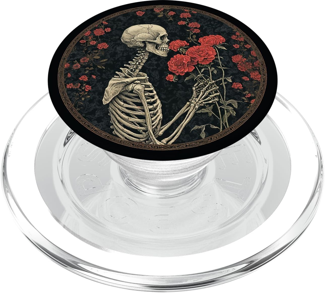 Gothic Skull Floral Roses Bouquet Dark Mysterious Goth Art PopSockets MagSafe PopGrip for iPhone