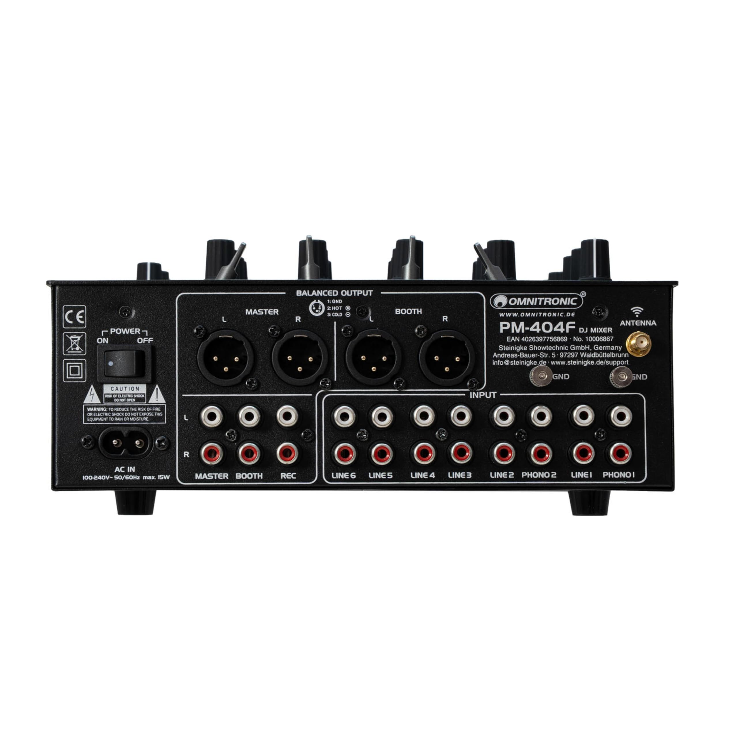 OMNITRONIC PM-404F 4-Kanal-DJ-Mixer mit Filter und Bluetooth