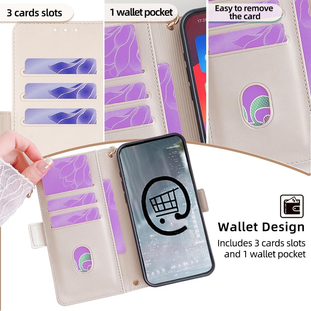 Wallet Case for Motorola Moto G15 with Wrist Strap PU Leather Protective Cover, Card Holders Kickstand RFID Blocking Shockproof Magnetic Handbag Flip Phone Shell Case