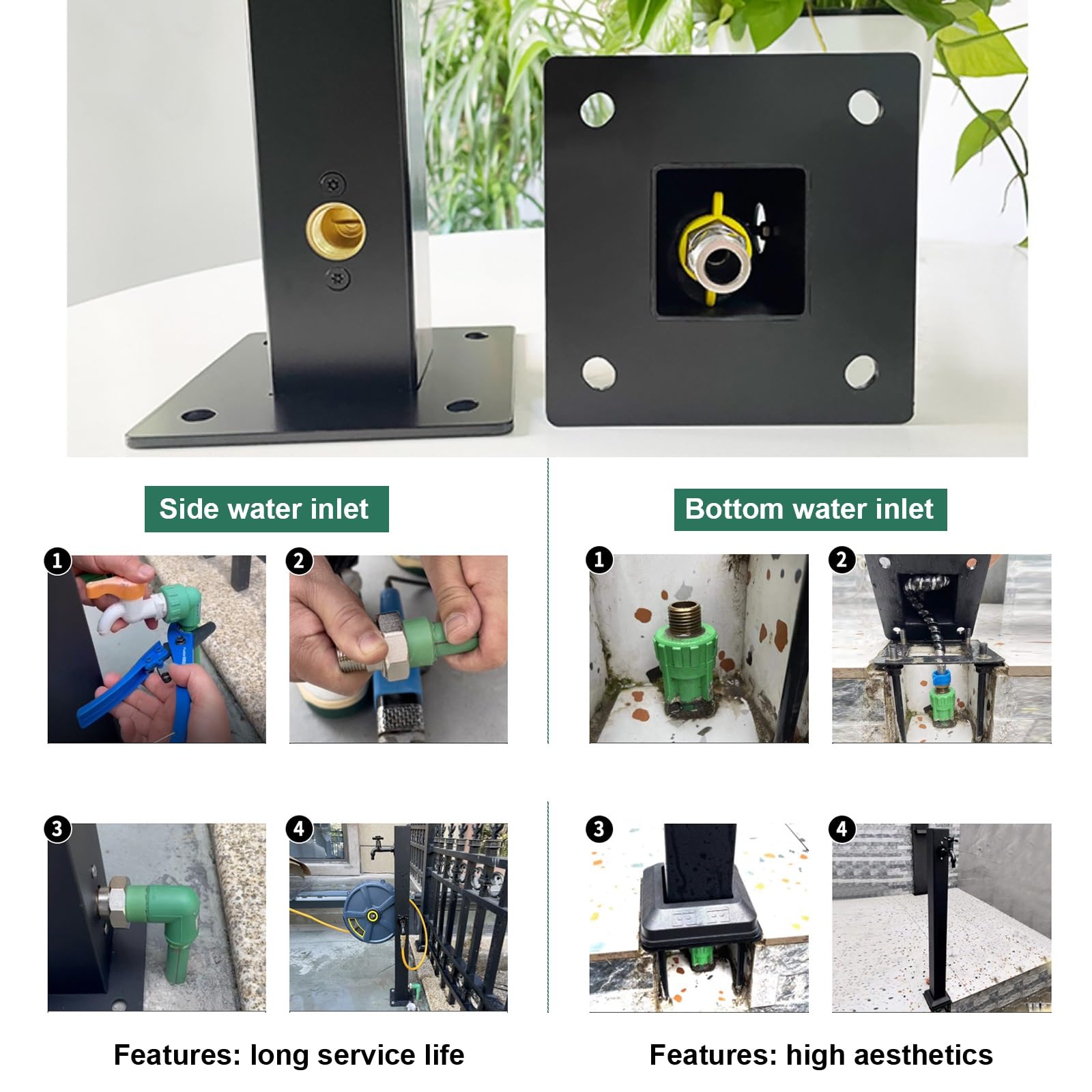 Rubinetto per Acqua da Giardino in Acciaio Inossidabile, Porta Tubo da Giardino, Fontanella da Giardino con Rubinetto Ottone e Pistola a Spruzzo, Adatto per Lavaggio Auto e Irrigazione(8*8*95cm/3.1*3.