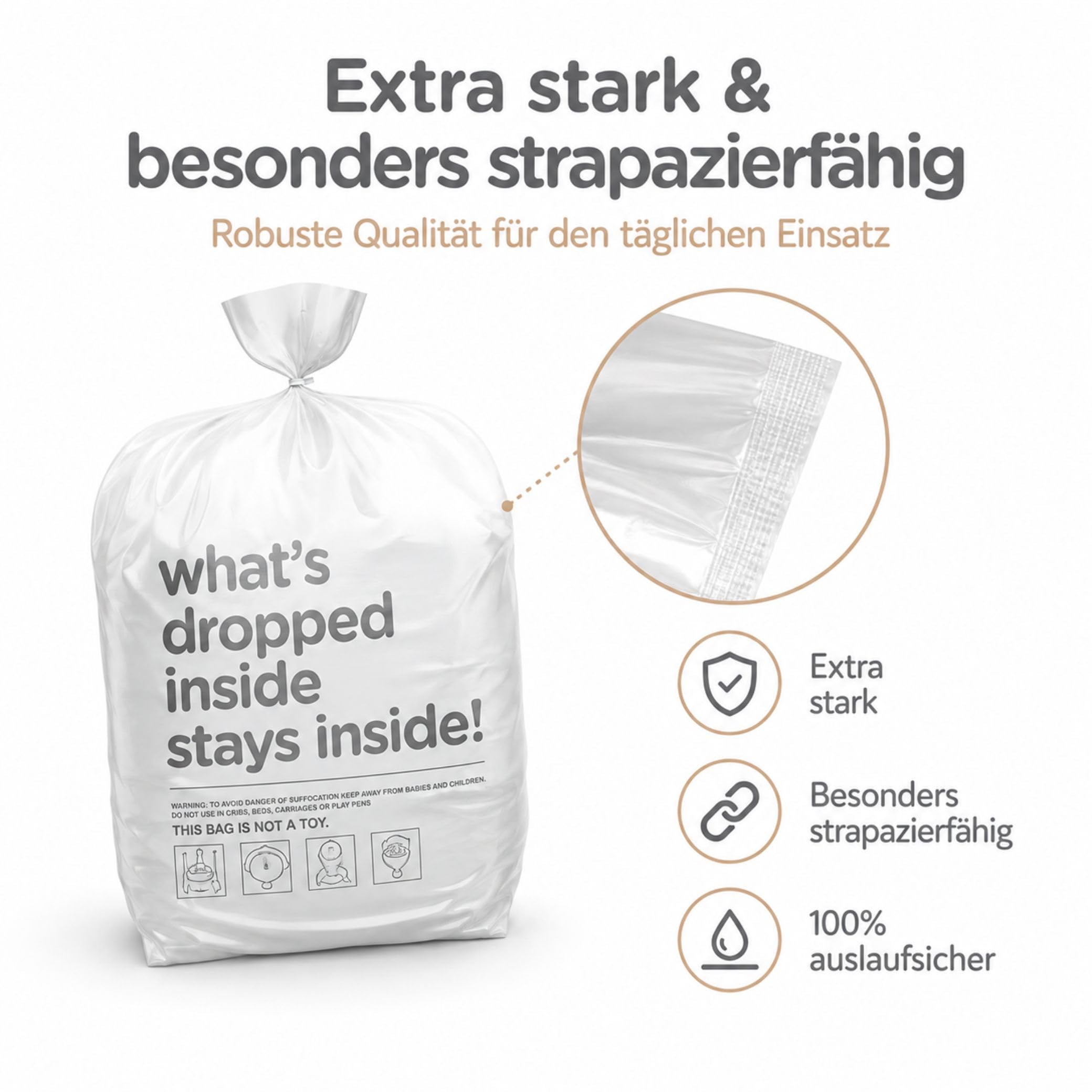 Magic Windeleimer Windeltüten Nachfüllpack - 15 extra starke, mehrlagig, geruchsdicht & 100% auslaufsicher - kompatibel mit vielen Windeleimern - inkl. Baumwoll-Windel