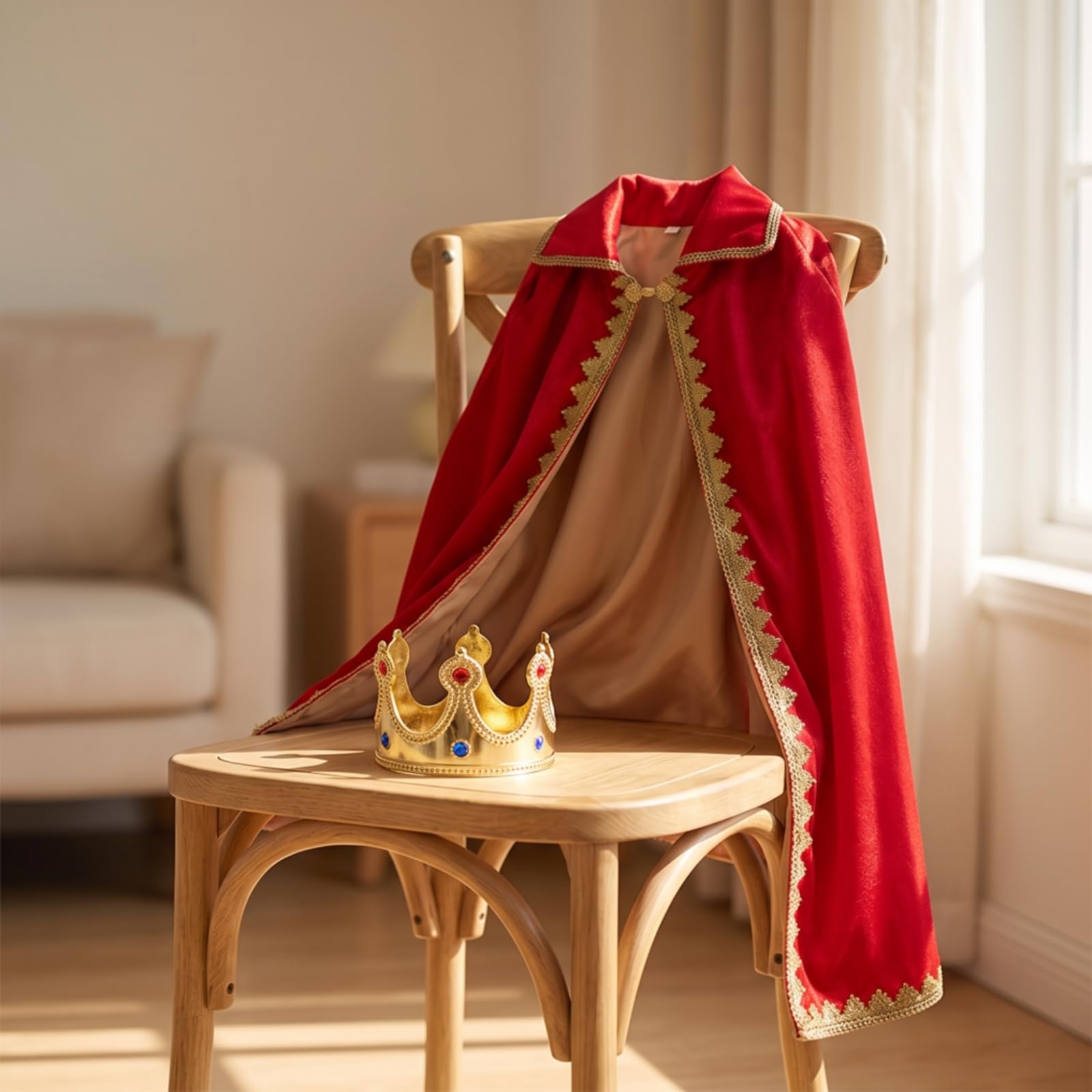 Mantello Bambini Spettacolo Mantello Costume Cappa Coroncina Regale con Bordi Dorati in Poliestere Leggero Apertura Frontale Collo Alto Adatto per