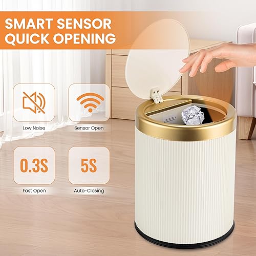 Miniatura 3 de Pukomc Basurero de baño con tapa, sensor de movimiento de 3.5 galones, impermeable, sin contacto, cubos de basura de plástico inteligentes adecuados