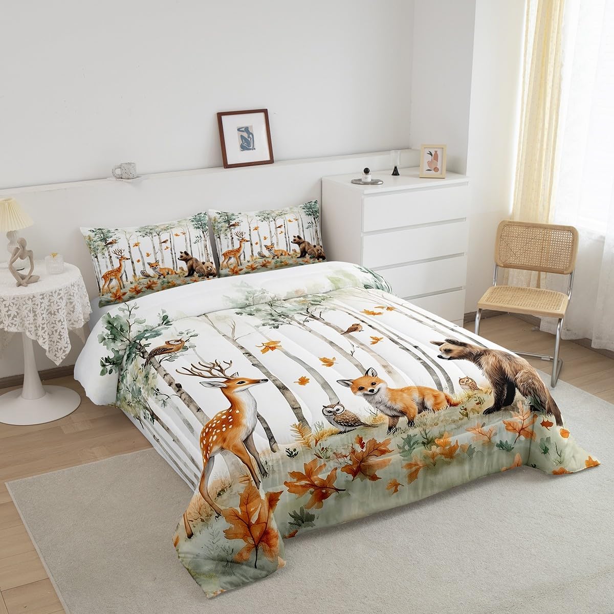 Feelyou Animal Comforter Set Full Size Deer Comforter for Boys Girls Teens Fox Bedding Set Bear Duvet Set Room Decor Forest Quilt Set