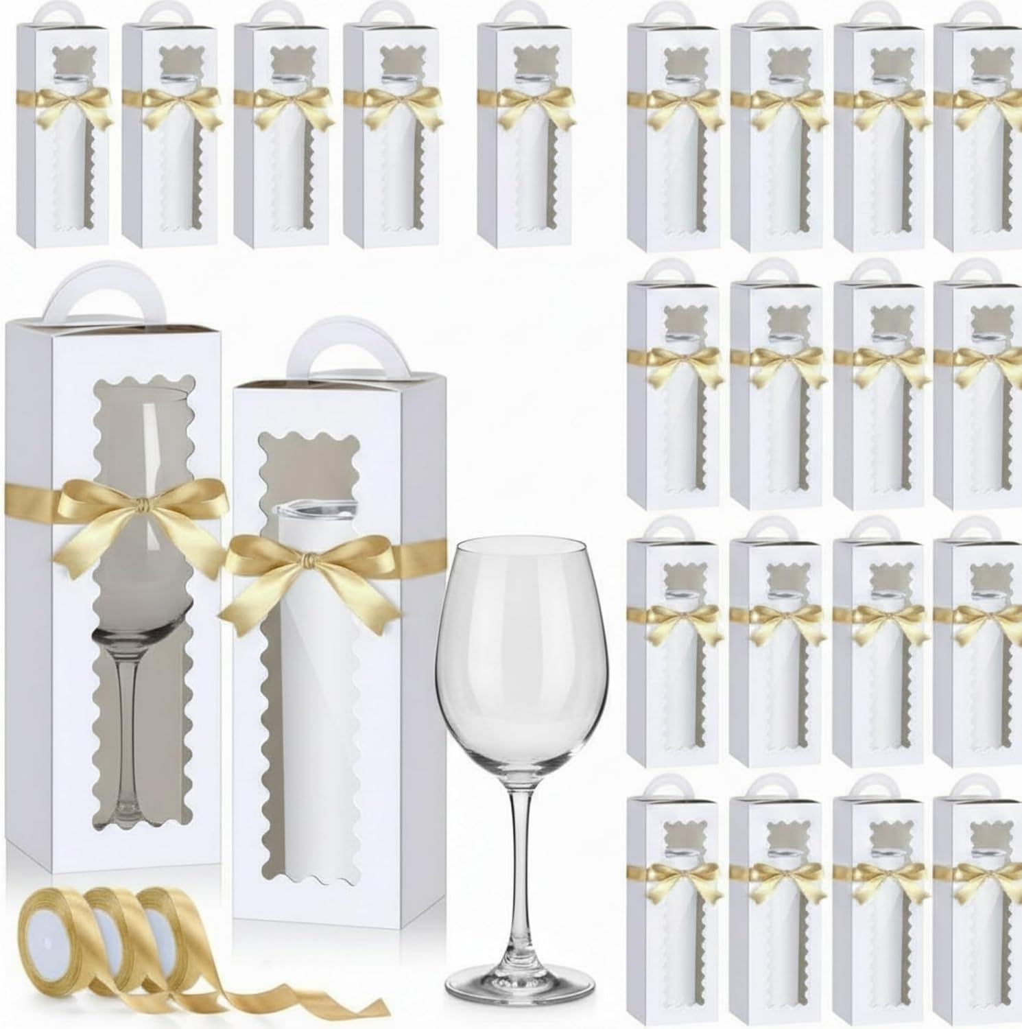 Windyun 100 Pcs Tall Tumbler Gift Boxes with Ribbons Bulk, Window Handle for 30oz 20oz 16oz 12oz Clear Wine Glass Jar Gift Box for Sublimation Packaging Wrapping Shipping 11 x 3.4 x 3.4'' (Purple)