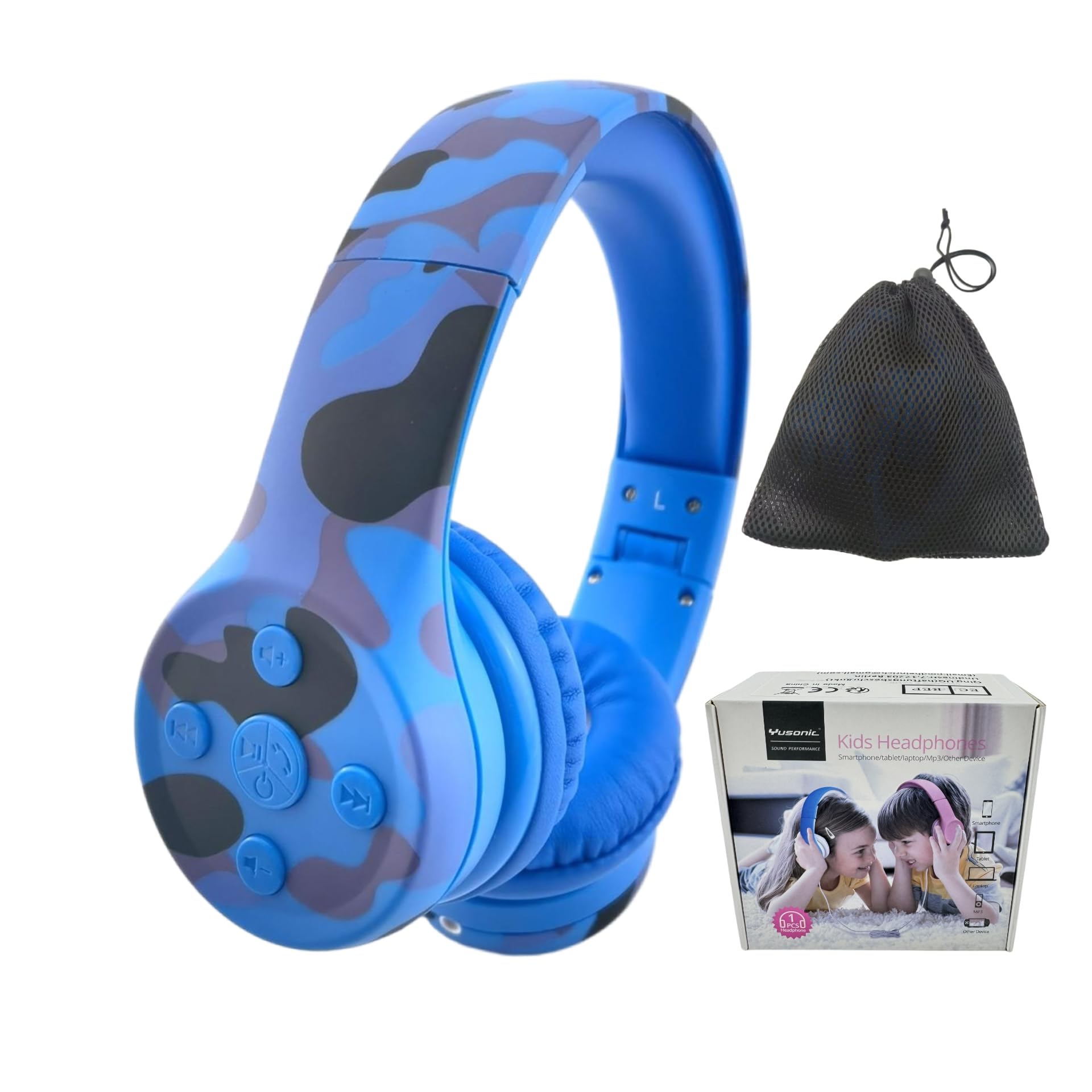 YUSONIC Toddler Headphones Wireless,Kids camo Bluetooth Headphones, 5 Button Easy Use, 93db Foldable with Built-in Mic for Cell Phones TV Tablet