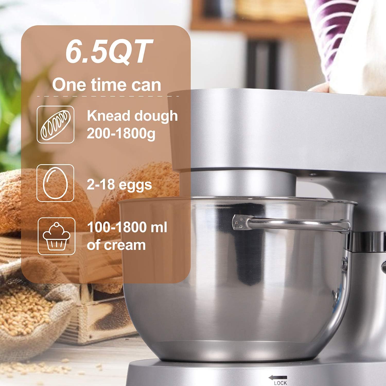 Best Cyber Monday 🔥 6.5-QT Stand Mixer, 660W 6-Speed Electric Tilt-Head Kitchen Mixer, 6 qt mixer Cake Mixer with Stainless Steel Bowl,Dough Hook, Whisk & Beater,Dough Mixer for Baking (Silver)