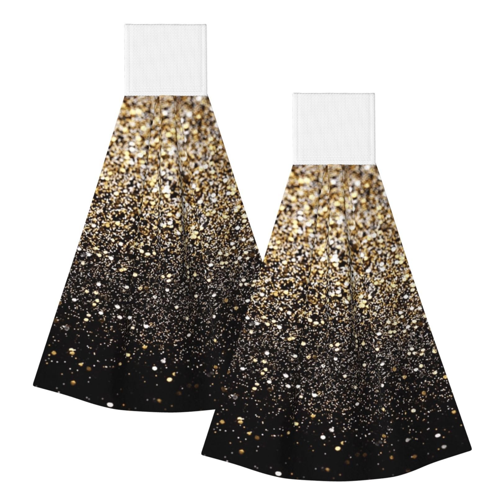 DOPKLNA Gold Shimmer Sequin, 2 Pcs Hanging Coral Fiber Hand Towels for Bathroom, Absorbent Kitchen Towels