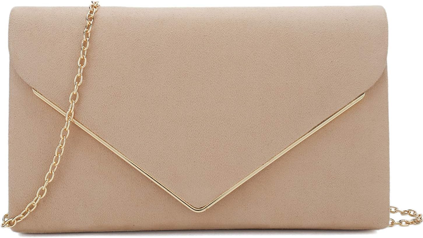 Faux Suede Clutch Bag Elegant Metal Binding Evening Purse for Wedding/Prom/Black-Tie Events