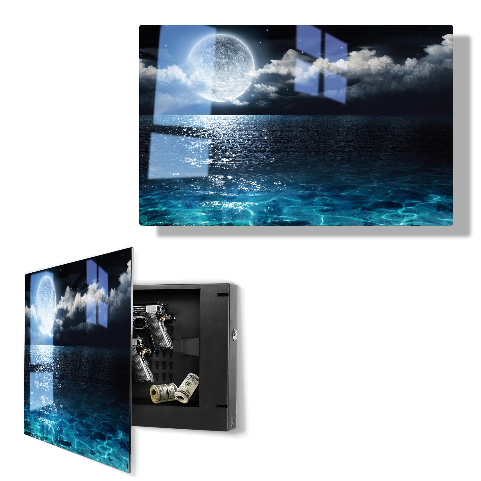 Biometric Hidden Gun Safe fits 2 pistols,Quick Access Wall Gun Safe