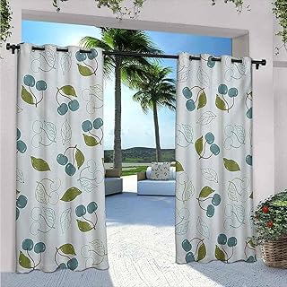 Tende impermeabili per gazebo con fiori di ciliegio e foglie estive, per cucina, giardino, deliziosa grafica artistica, adatte per terrazze esterne, 220 x 200 cm, blu, grigio, verde oliva