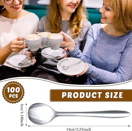 Miniatura 2 de Gerrii 100 cucharas de café Demitasse de 5.5 pulgadas, mini cucharas de café de acero inoxidable plateadas para aperitivo, postre, caviar, azúcar,