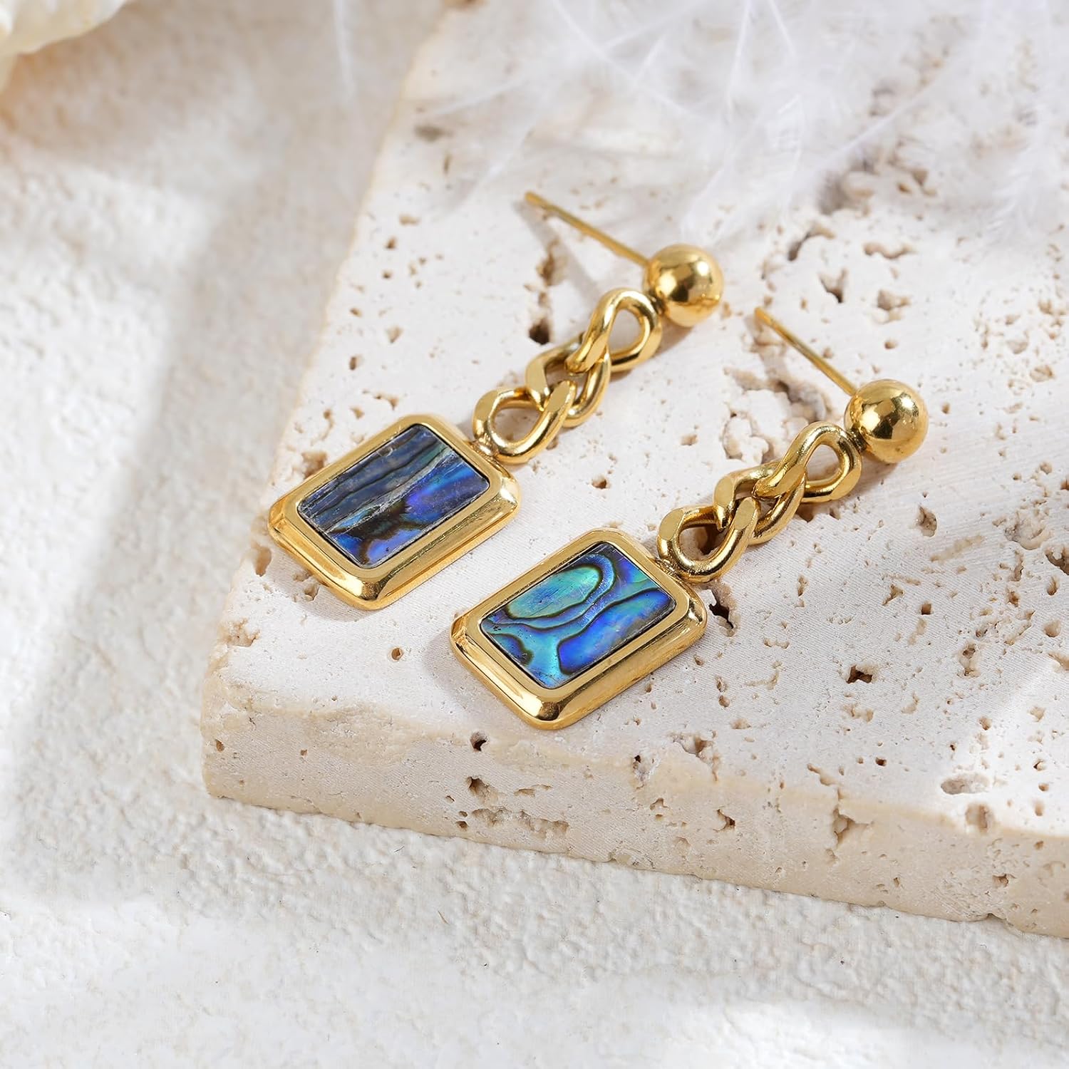 Abalone/White Shell Dangle Earrings for Women 18K Gold Plated Turquoise/Malachite/Shell Link Earrings Jewelry Gift
