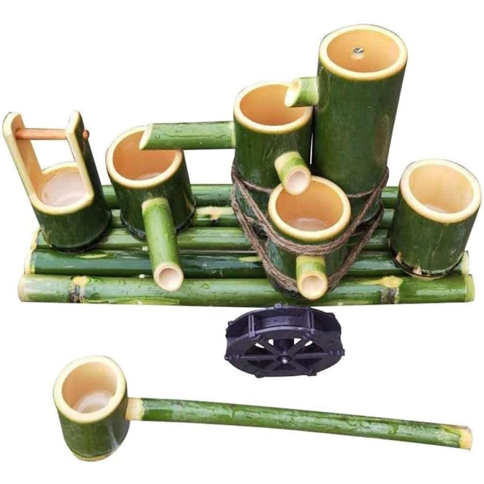 asdchZen Bamboo Fountain Kit, Outdoor Water Feature Garden Fountain, Waterfall Decoration With Rotating Water Wheel, Feng Shui Zen Fountain, For Pond, Fish Tank, Flower Pot, Patio,15.7in